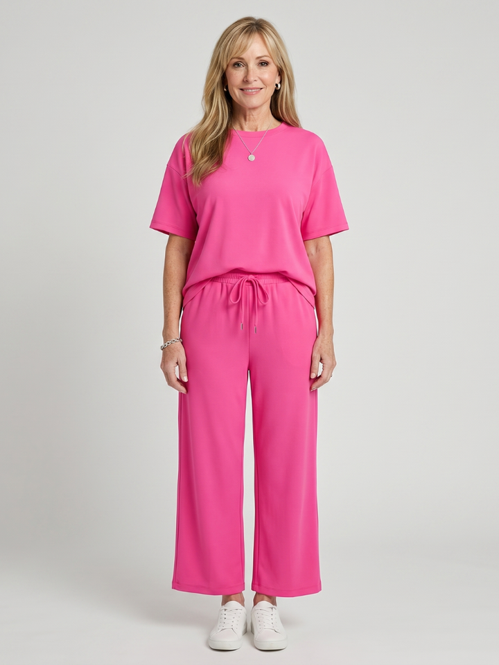 Two Piece Set Short Sleeve Top and Straight Leg Pants