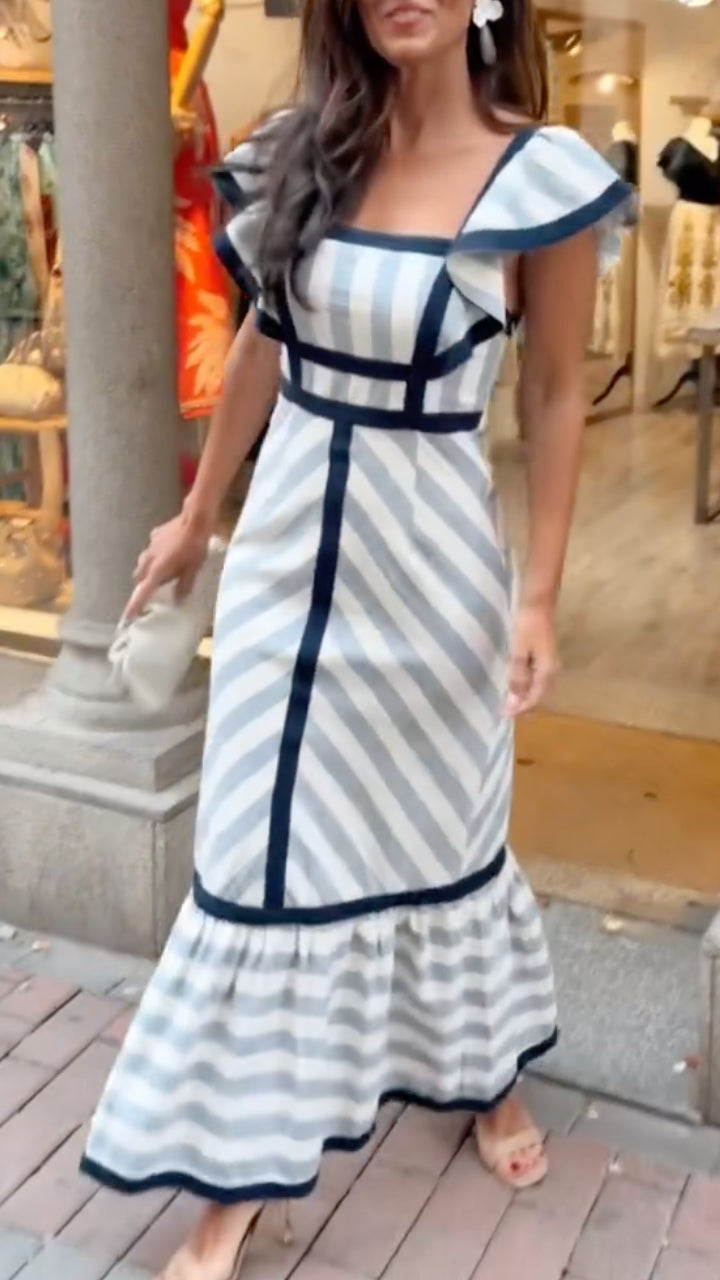 Retro Striped Maxi Dress for Women - Flowing Elegant Fit