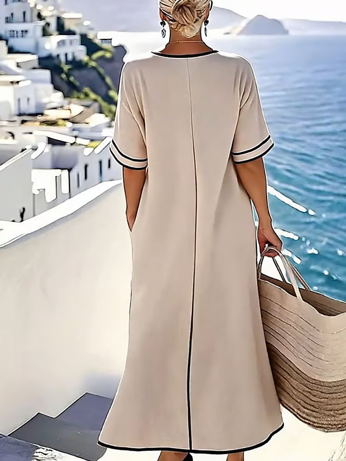 Maxi Dress with Bow Detail and Contrast Trim for Women