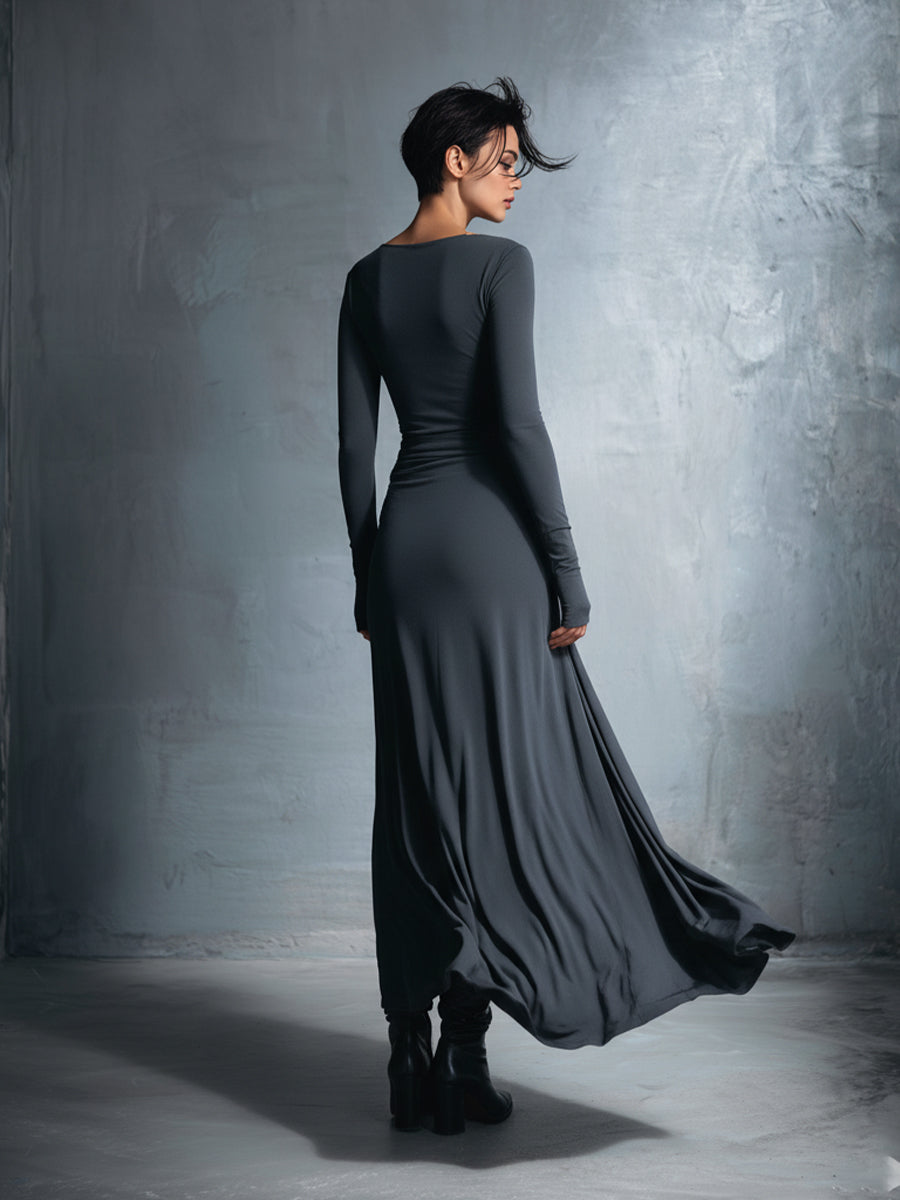 Gray Wrap Maxi Dress with Knot Detail for Women