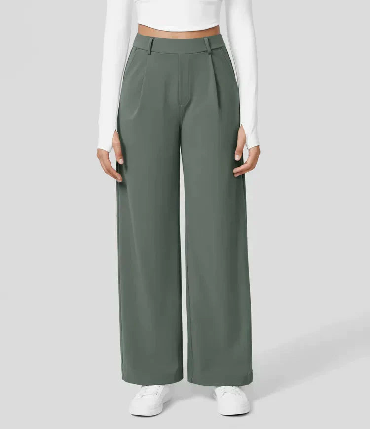 High Rise Stretch Trousers | Comfortable Straight Leg Pants
