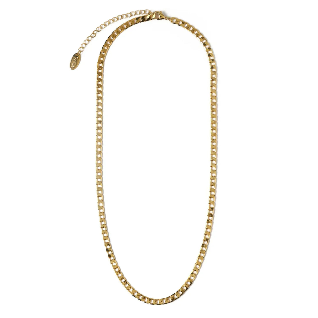 Flat Link Curb Chain Necklace in White Gold Finish