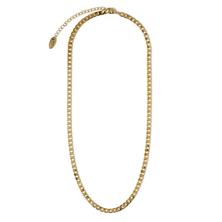 Flat Link Curb Chain Necklace in White Gold Finish
