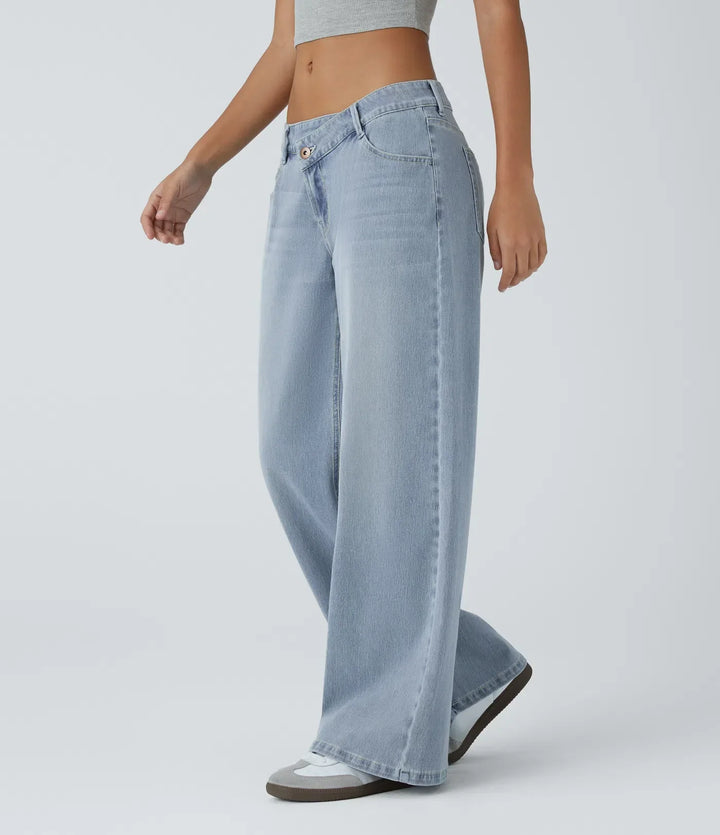 Cargo Jeans Women Stretch Denim with Asymmetric Zip