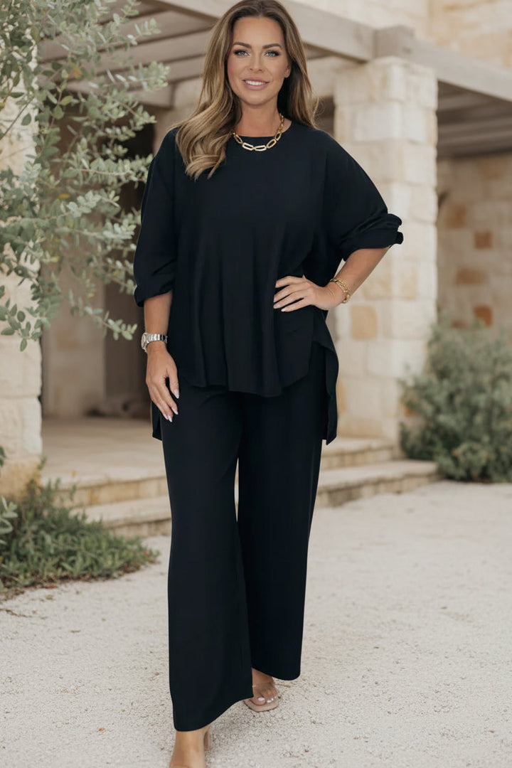 Women's Two Piece Summer Set - Relaxed Top & Wide Leg Pants
