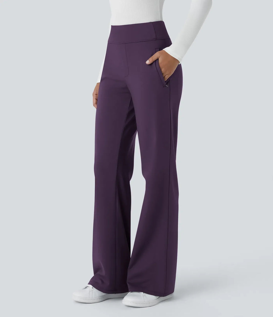 Stretch Work Pants for Women - High Waist Pull On Trousers
