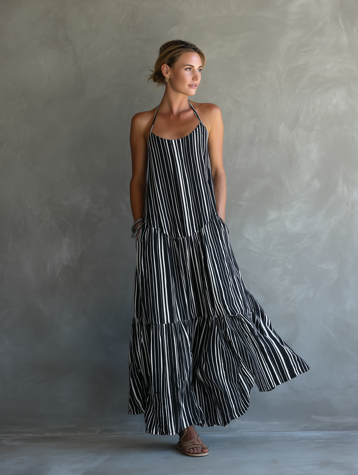 Striped Maxi Dress with Halter Neck for Women