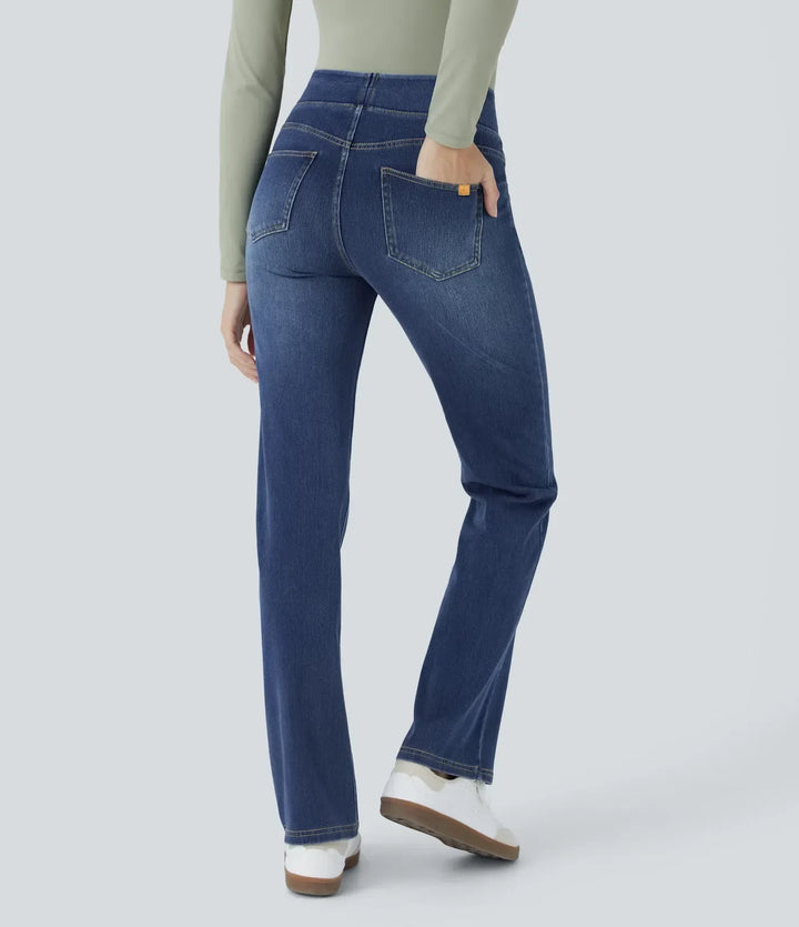 High Waisted Bootcut Jeans With Pockets - Stretch Denim