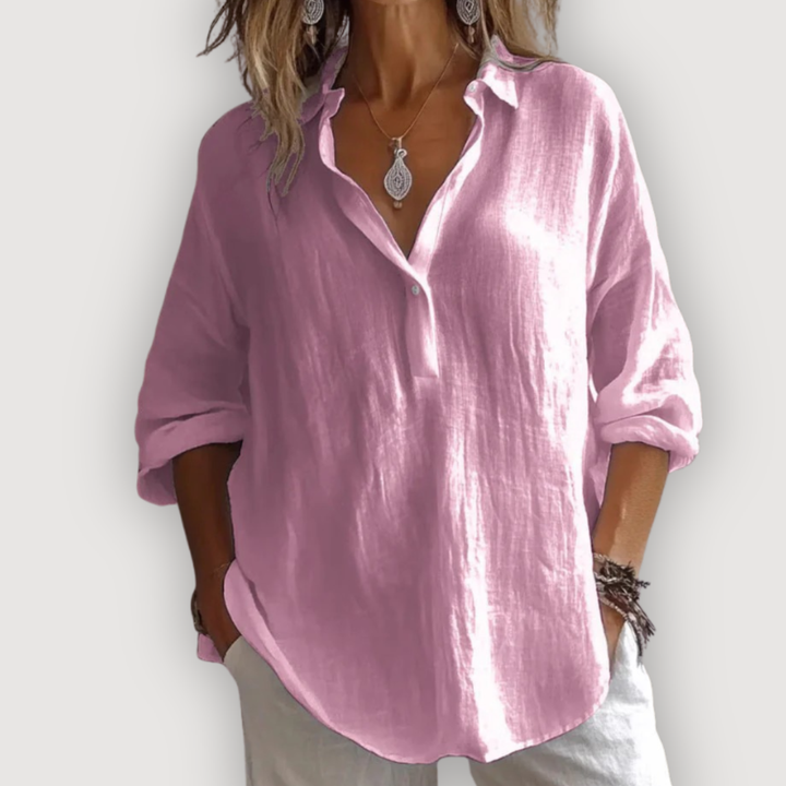Casual Linen Blouse for Women Half Button Relaxed Fit Top