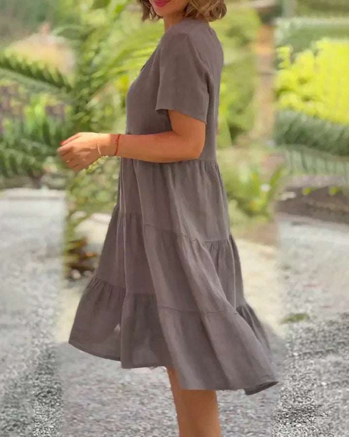 Casual Summer V-Neck Dress | Effortless Short Sleeve Midi