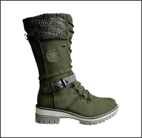 Mid Calf Winter Boots for Women with Knit Cuff and Lace Up Detail