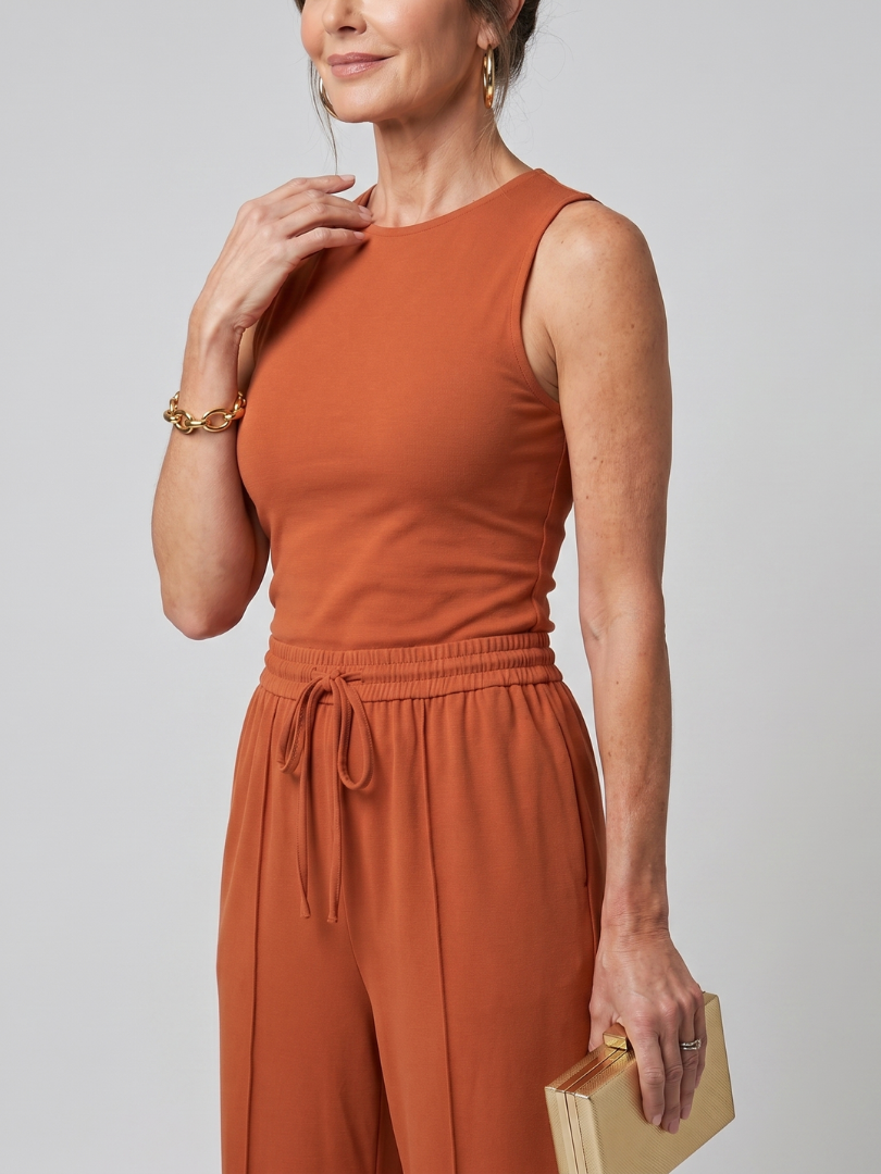 Wide Leg Pants Set - Sleeveless Two Piece Outfit for Women