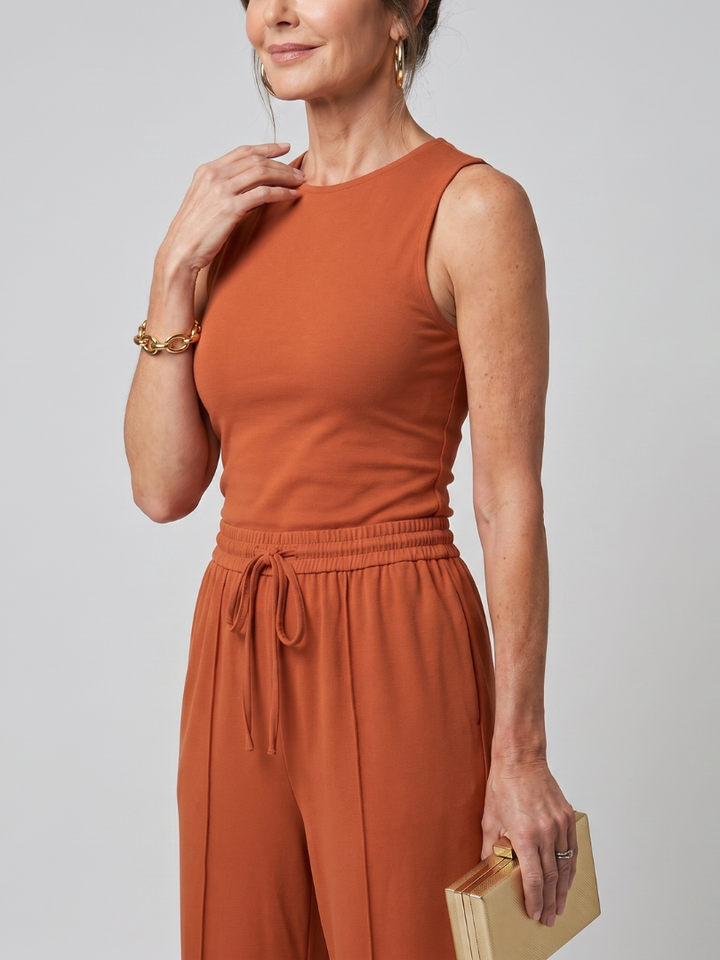 Wide Leg Pants Set - Sleeveless Two Piece Outfit for Women