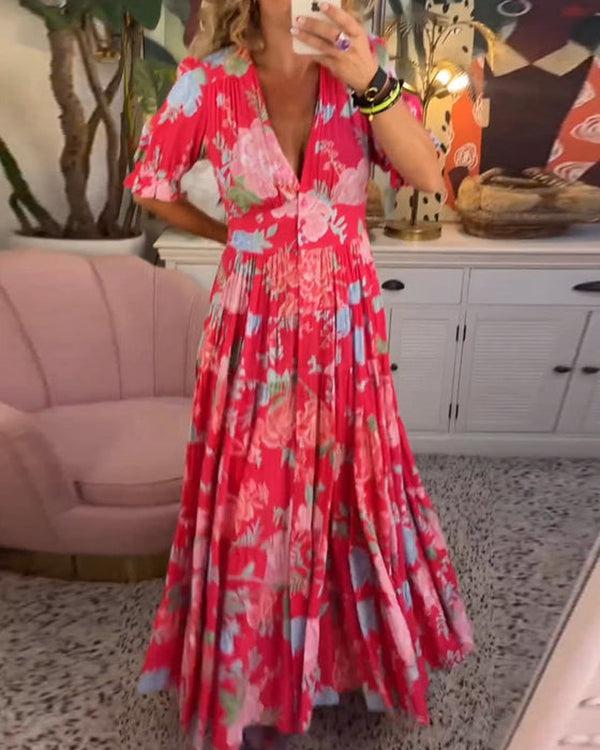 Floral Maxi Dress with V-Neck | Flowing Feminine Silhouette