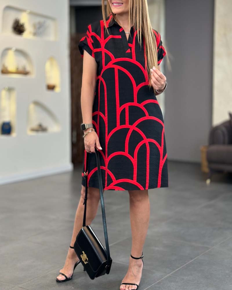 Geometric Print Polo Dress - Classic Casual Style for Women
