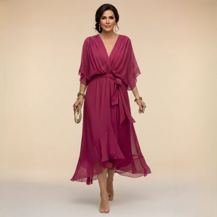 Chiffon V-Neck Maxi Dress for Women
