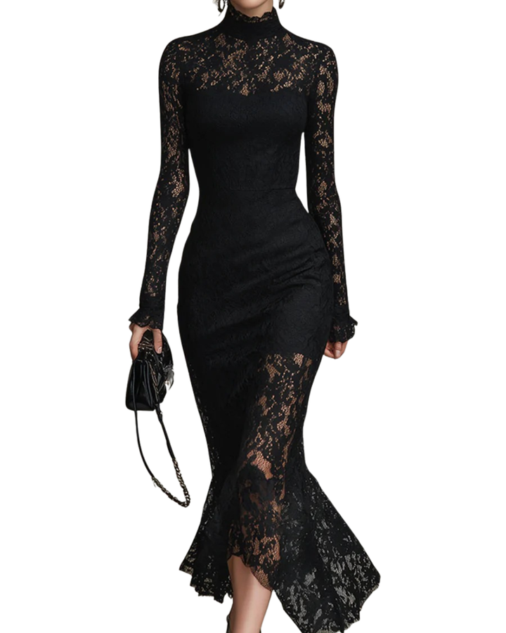 Black Lace Maxi Dress | Elegant Floor Length Evening Gown