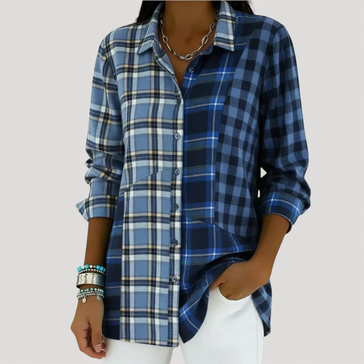 Patchwork Button Front Shirt for Women Classic Relaxed Fit