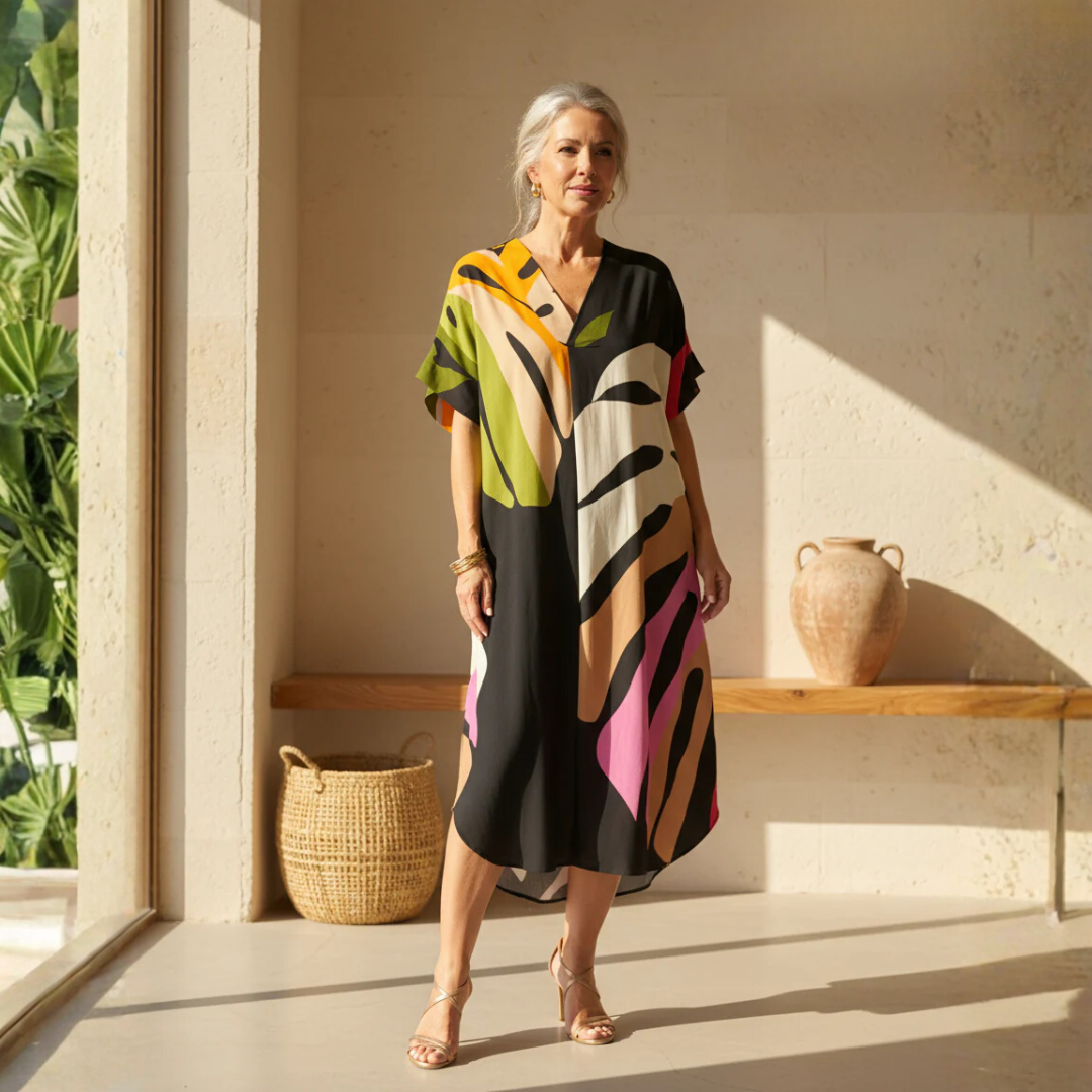 Abstract Print Dress for Women | Versatile Midi Dress