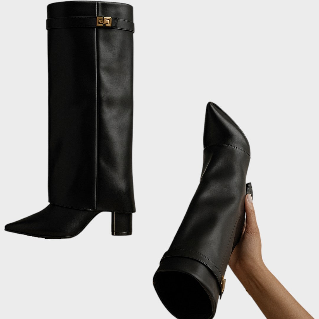 Leather Knee High Boots Women | Wide Shaft Pointed Toe
