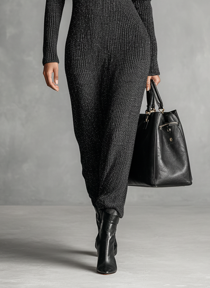 Knitted Maxi Dress with Zipper Neck for Women