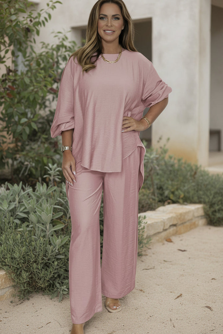 Women's Two Piece Summer Set - Relaxed Top & Wide Leg Pants