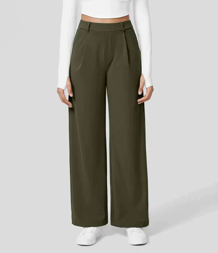High Rise Stretch Trousers | Comfortable Straight Leg Pants