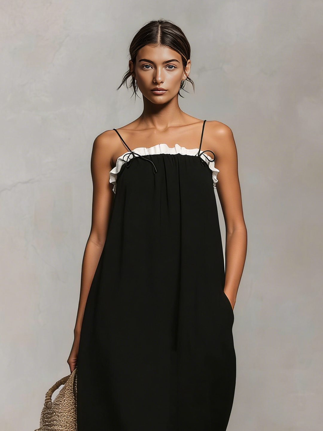 Color Block Maxi Dress with Spaghetti Straps for Summer