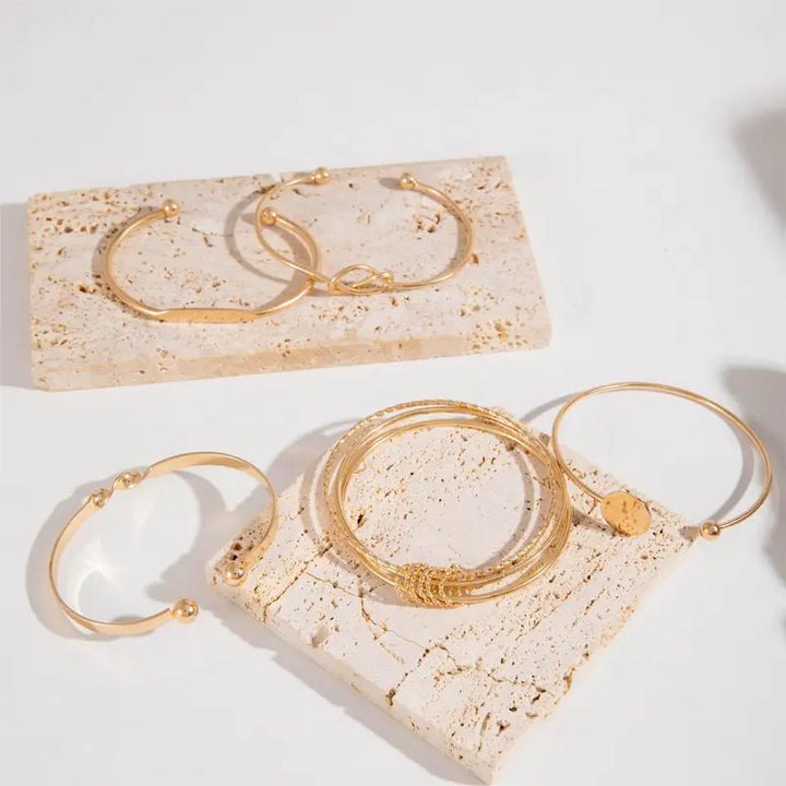 Gold Bracelet Set - Knotted Chain Stacking Bracelets