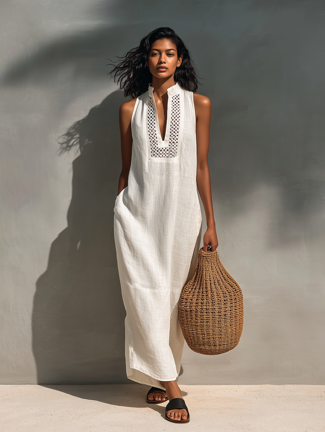 Sleeveless Maxi Dress with Cutout Neckline for Women