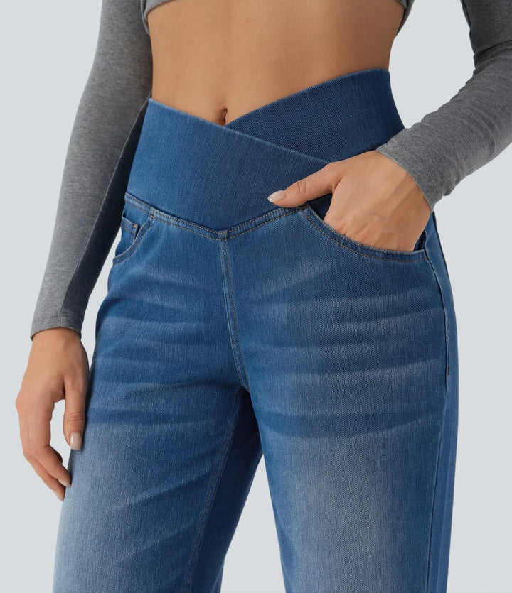 High Waisted Tummy Control Jeans for Women Straight Leg with Pockets