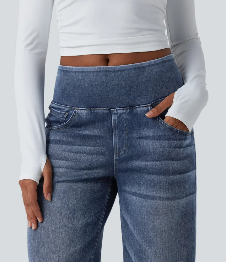 Wide Leg Jeans for Women Mid Rise Baggy Denim with Pockets