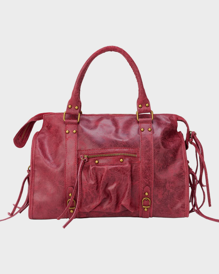 Cherry Red Leather Tote Bag - Italian Genuine Leather Laptop Work Bag