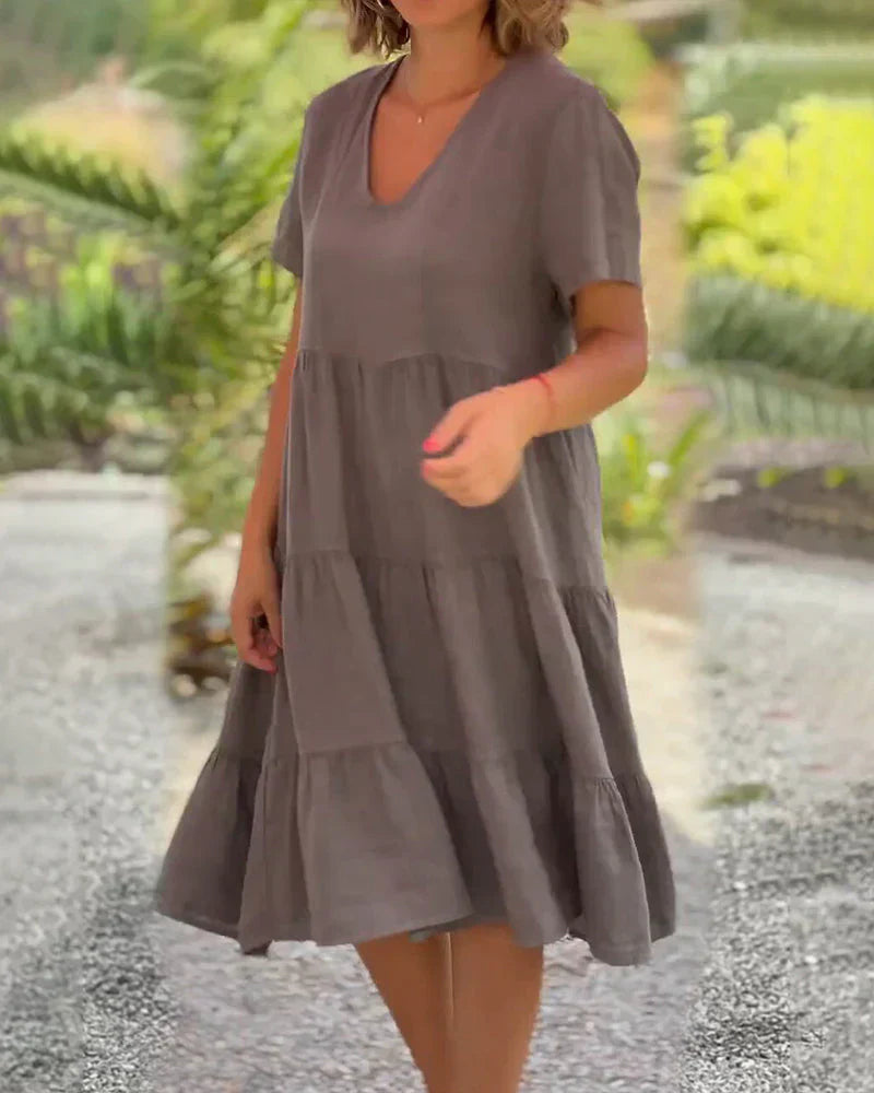 Casual Summer V-Neck Dress | Effortless Short Sleeve Midi