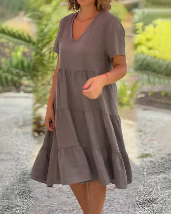 Casual Summer V-Neck Dress | Effortless Short Sleeve Midi