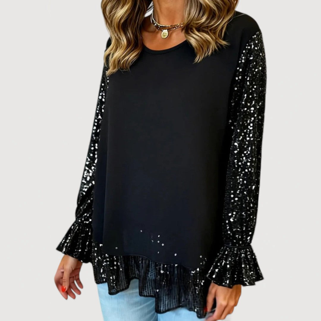 Sequin Blouse for Women - Elegant Long Sleeve Top with Decorative Detail