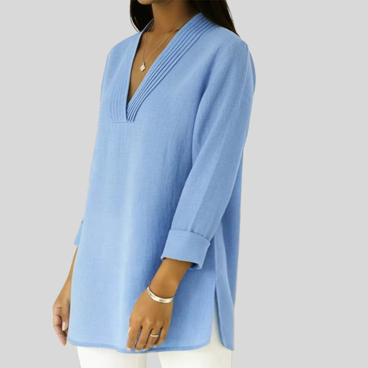 V-Neck Long Sleeve Blouse for Women - Lightweight & Elegant