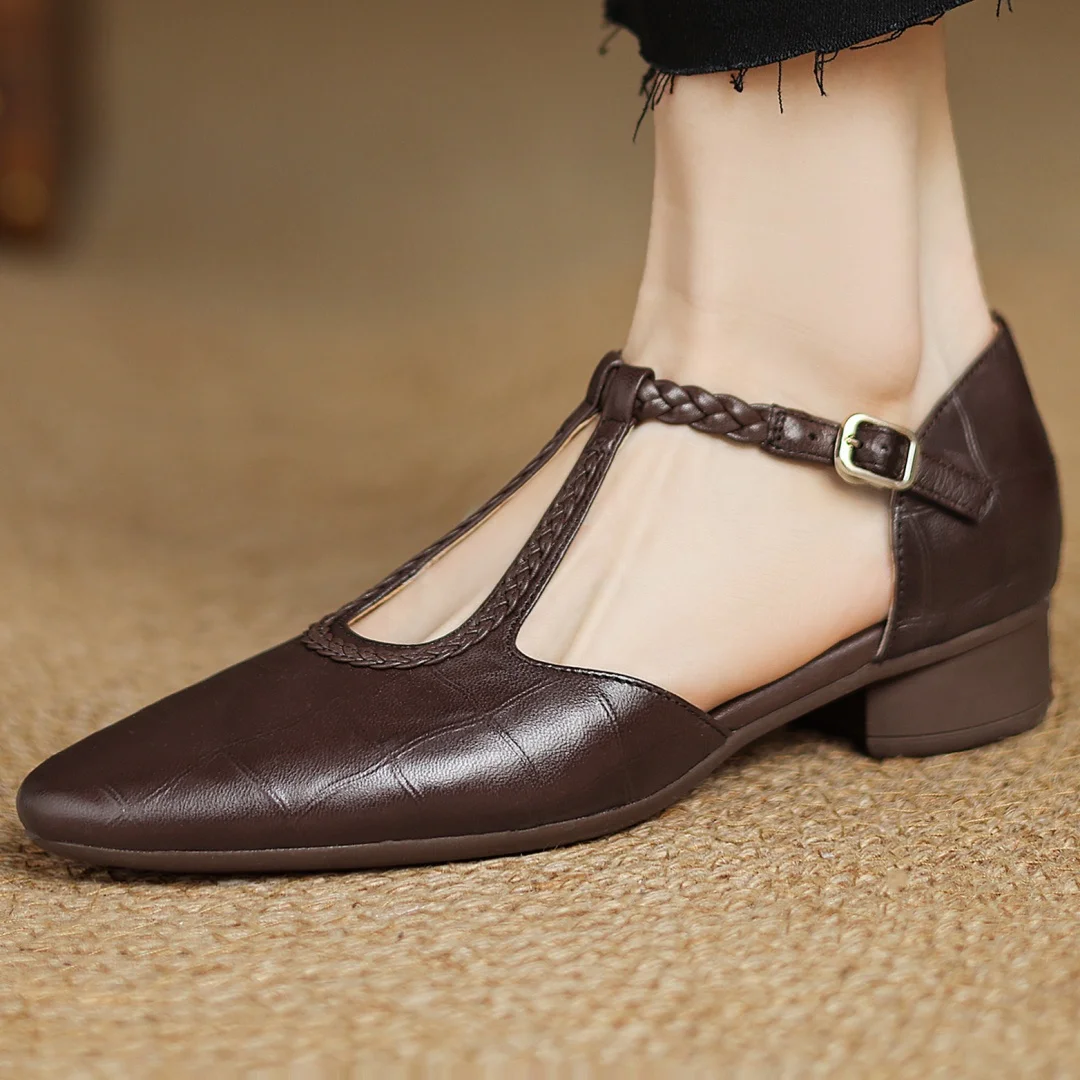 Leather Mary Jane Flats | Classic Ankle Strap Shoes