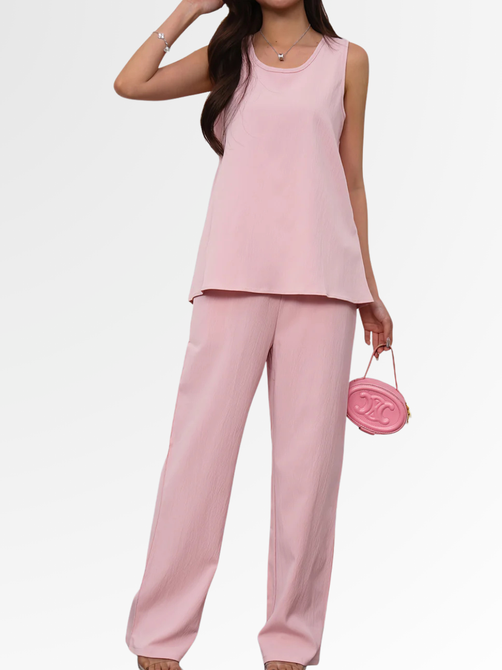 Relaxed Two Piece Set - Sleeveless Top & Wide Leg Pants