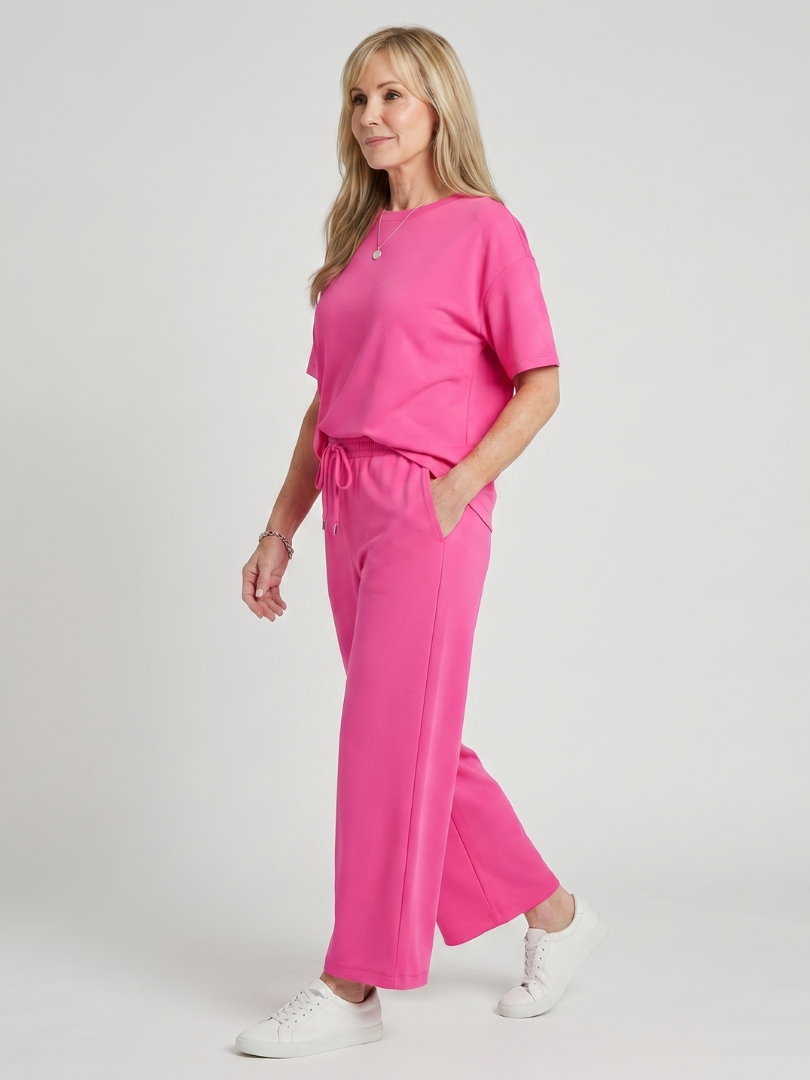 Two Piece Set Short Sleeve Top and Straight Leg Pants