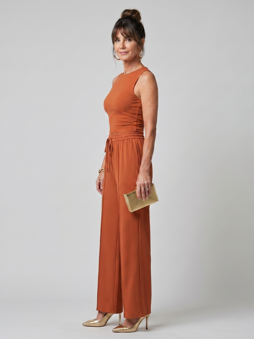 Wide Leg Pants Set - Sleeveless Two Piece Outfit for Women