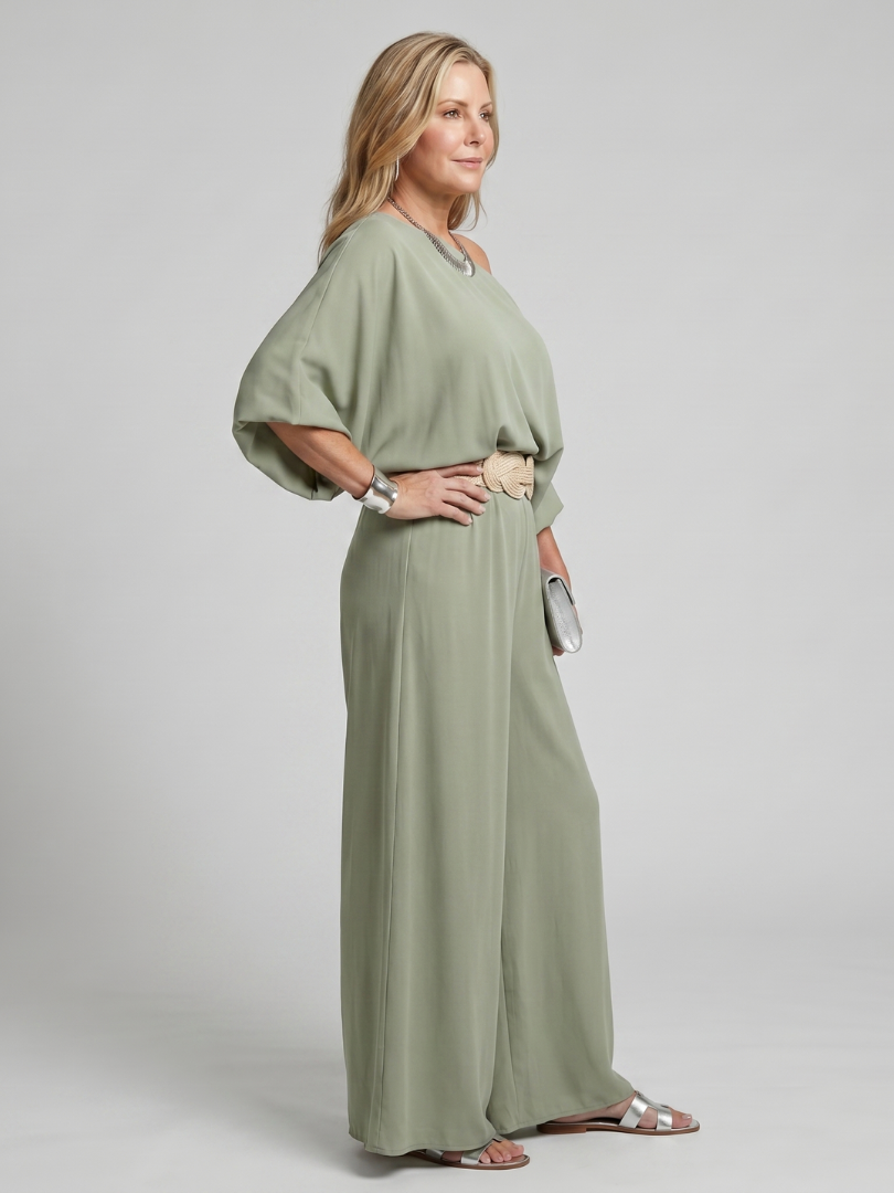 One Shoulder Top and Wide Leg Pants Set for Women