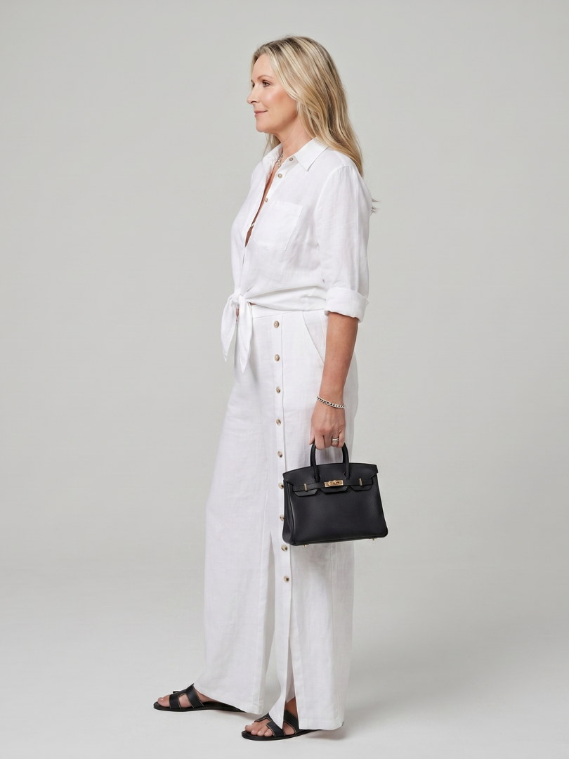 Two Piece Set Long Sleeve Tie Front Top Wide Leg Pants