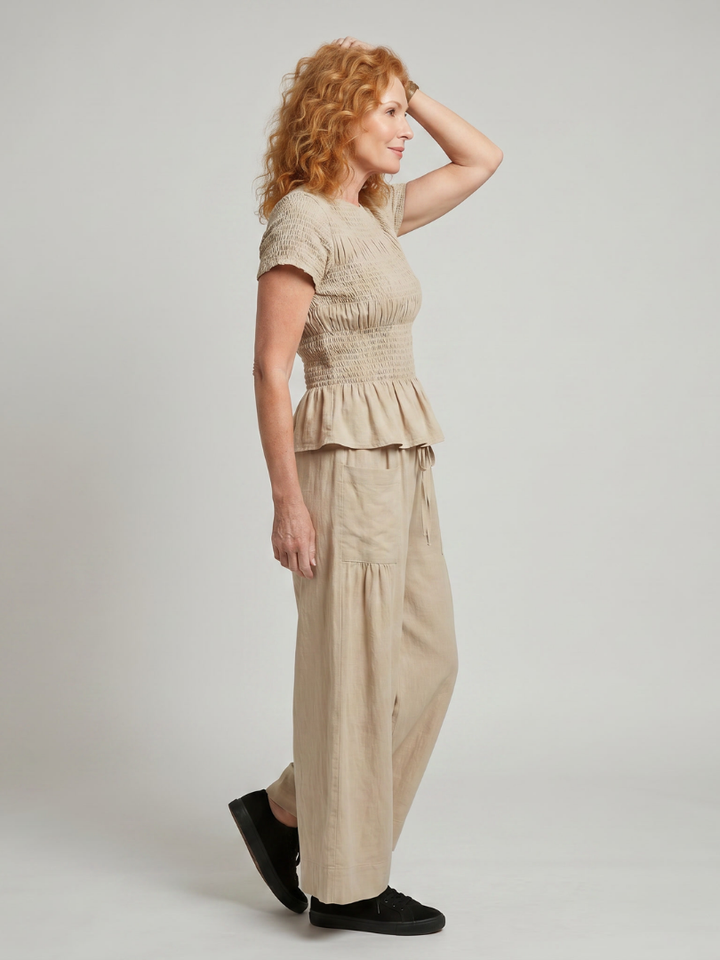 Peplum Top and Wide Leg Pants Set - Two Piece Outfit