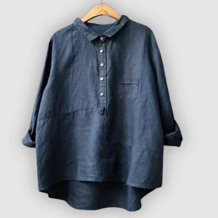 Relaxed Linen Blouse for Women - Button Front Casual Top