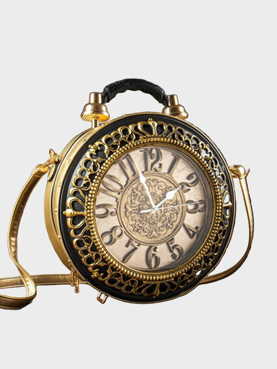 Vintage Pocket Watch Crossbody Bag with Working Clock