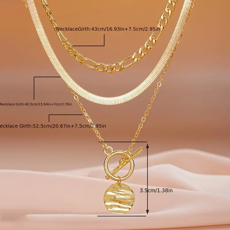 Layered Gold Coin Necklace - Textured Statement Pendant Jewelry