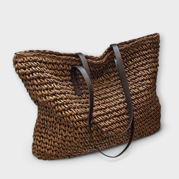 Woven Straw Tote Bag - Lightweight Beach Market Carryall