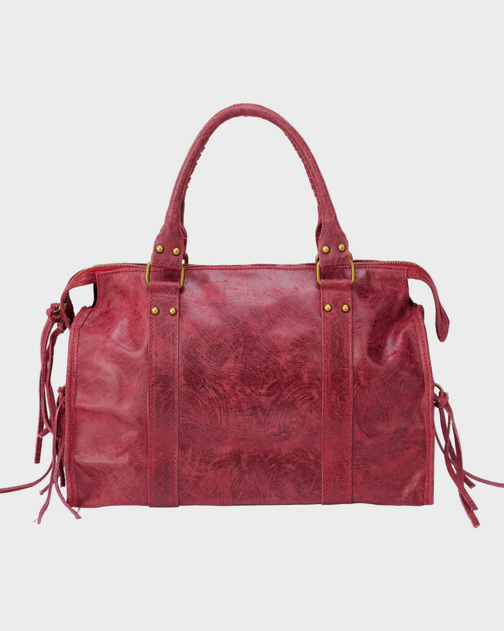Cherry Red Leather Tote Bag - Italian Genuine Leather Laptop Work Bag