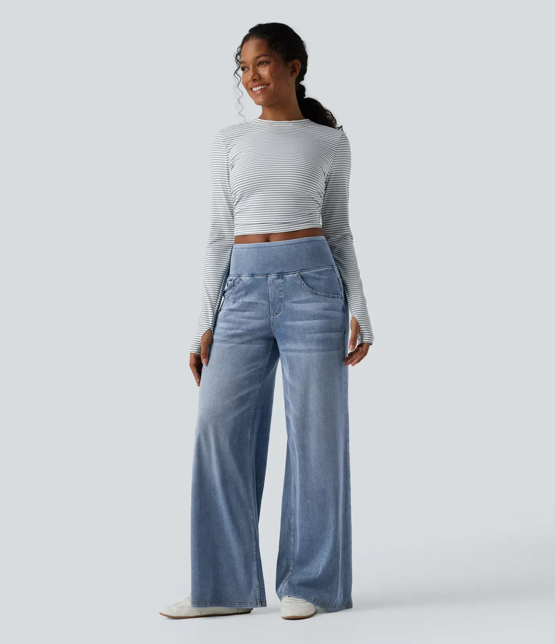Wide Leg Jeans for Women Mid Rise Baggy Denim with Pockets